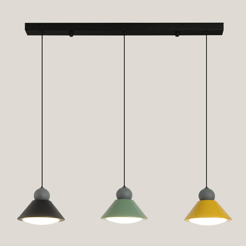 Macaron Conical Multi-Light Pendant Metal Metal LED Drop Light for Dining Room
