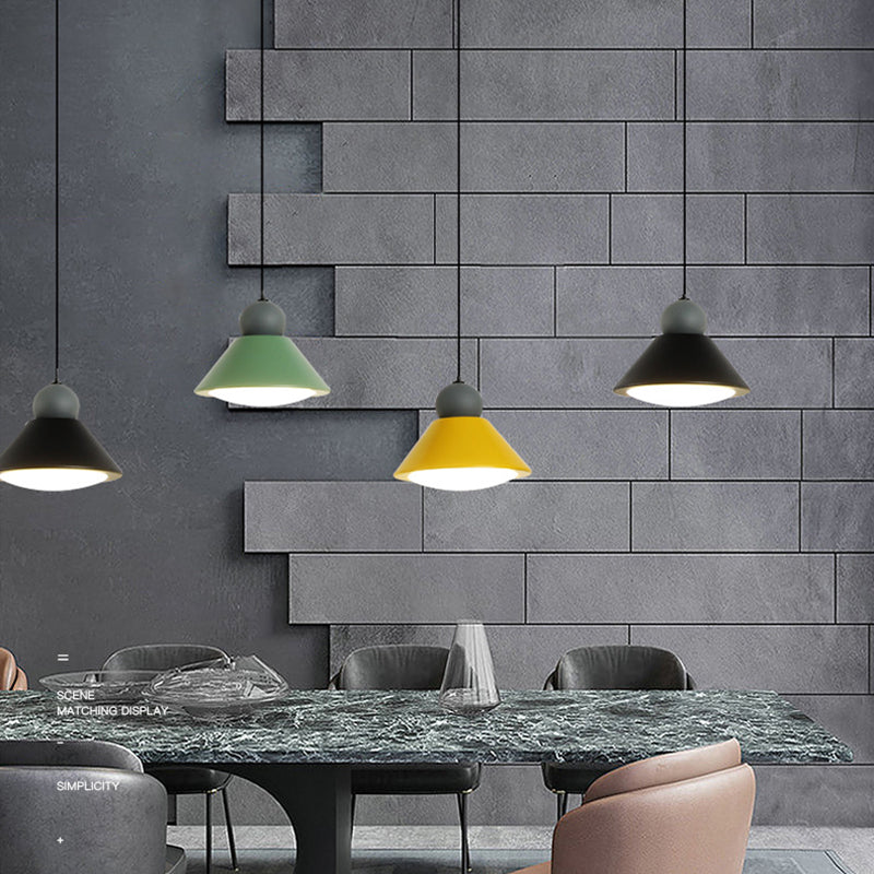 Macaron Conical Multi-Light Pendant Metal Metal LED Drop Light for Dining Room