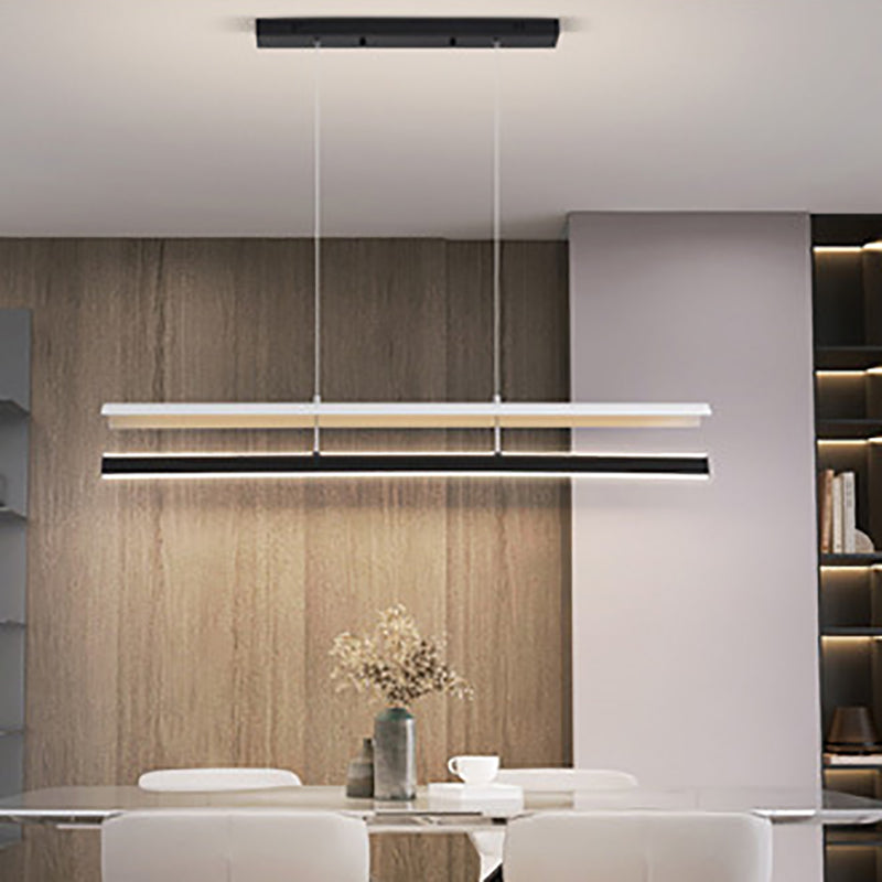 Strip-Shaped Island Pendant Metal Minimalist Linear LED Suspension Lamp for Dining Room
