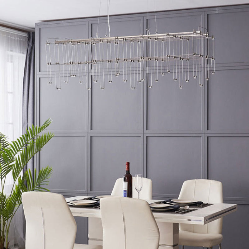 Stainless Steel Cuboid Island Lighting Modern Style LED Hanging Light for Dining Room