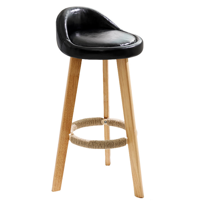 Taburete de bar de estilo escandinavo, patas de madera, asiento redondo con respaldo bajo