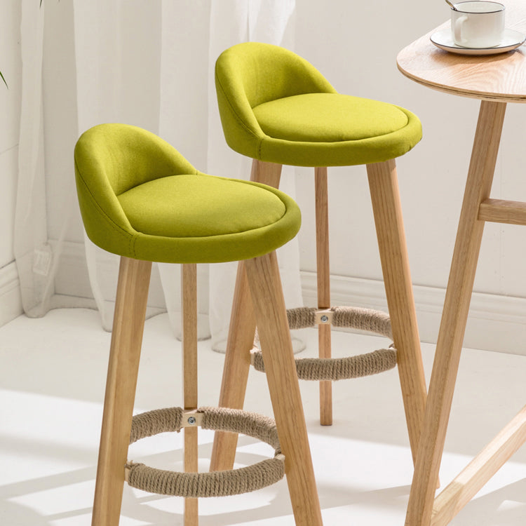 Taburete de bar de estilo escandinavo, patas de madera, asiento redondo con respaldo bajo