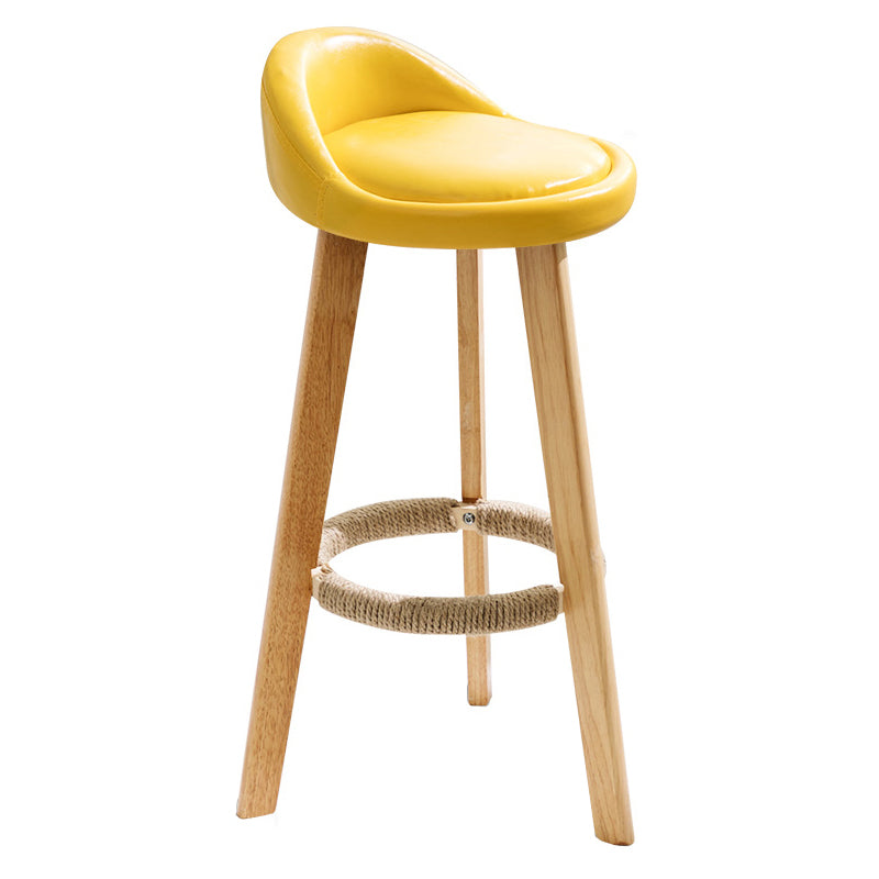 Taburete de bar de estilo escandinavo, patas de madera, asiento redondo con respaldo bajo