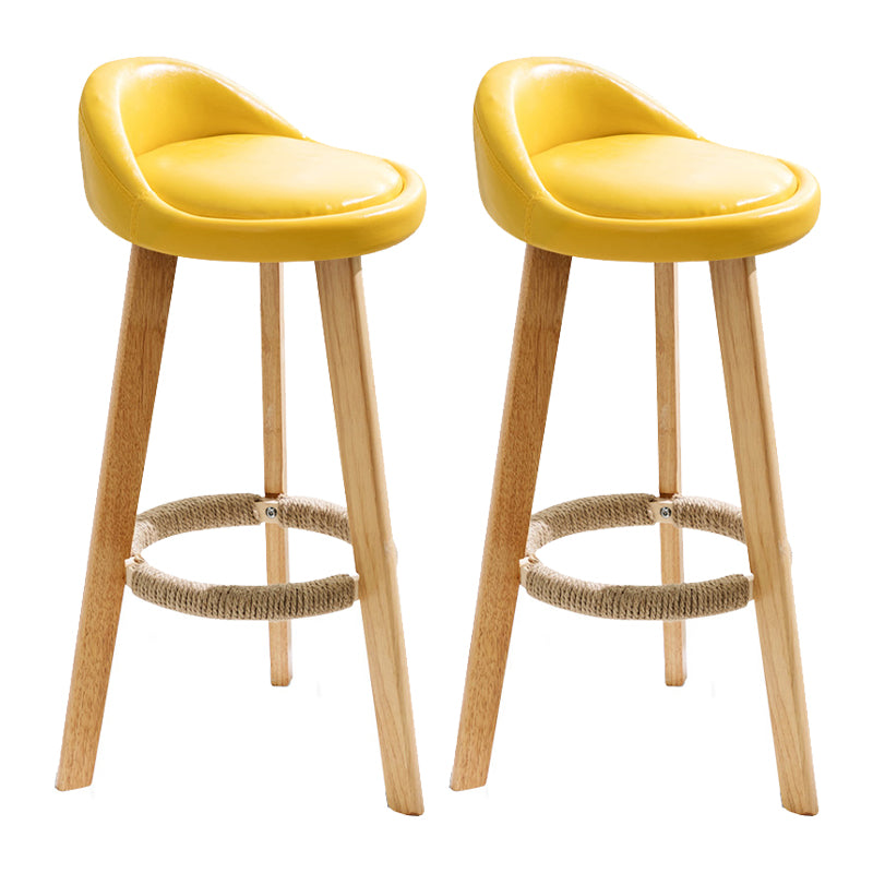 Taburete de bar de estilo escandinavo, patas de madera, asiento redondo con respaldo bajo