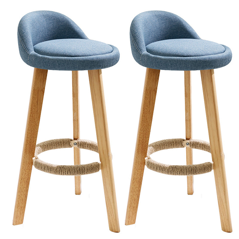 Taburete de bar de estilo escandinavo, patas de madera, asiento redondo con respaldo bajo