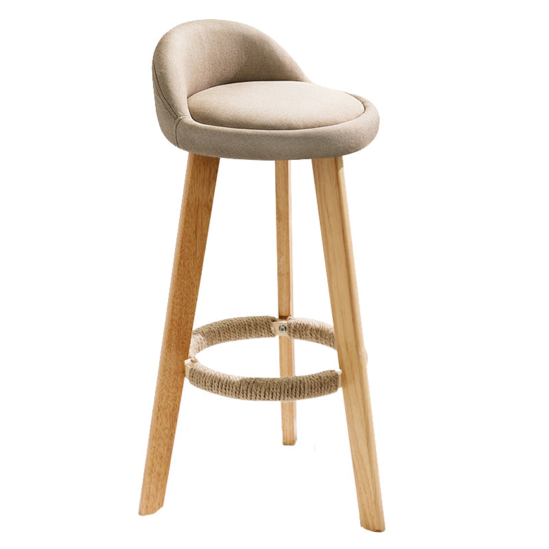 Taburete de bar de estilo escandinavo, patas de madera, asiento redondo con respaldo bajo