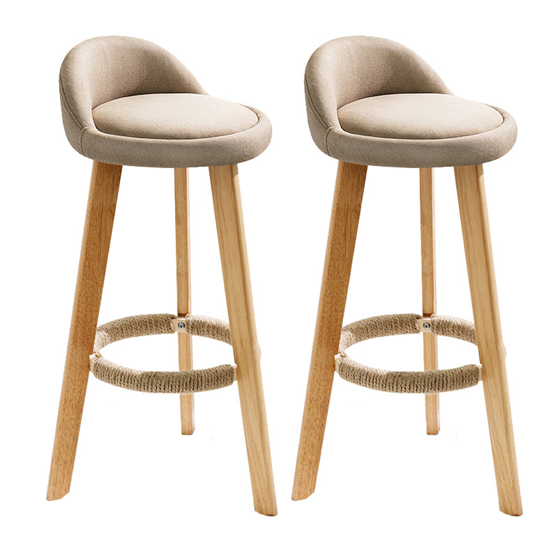 Taburete de bar de estilo escandinavo, patas de madera, asiento redondo con respaldo bajo