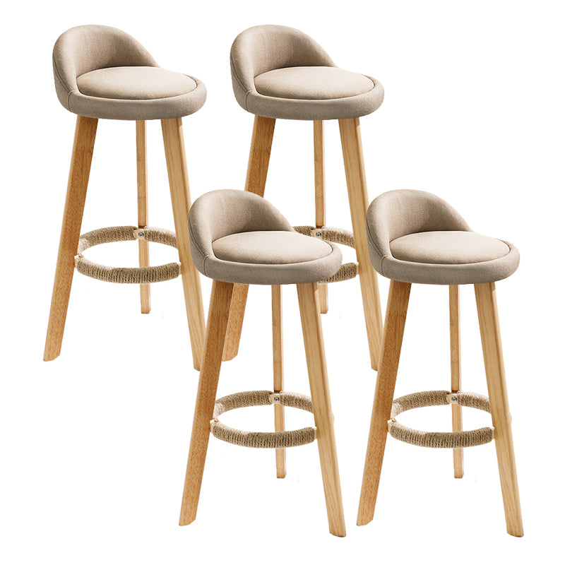 Taburete de bar de estilo escandinavo, patas de madera, asiento redondo con respaldo bajo