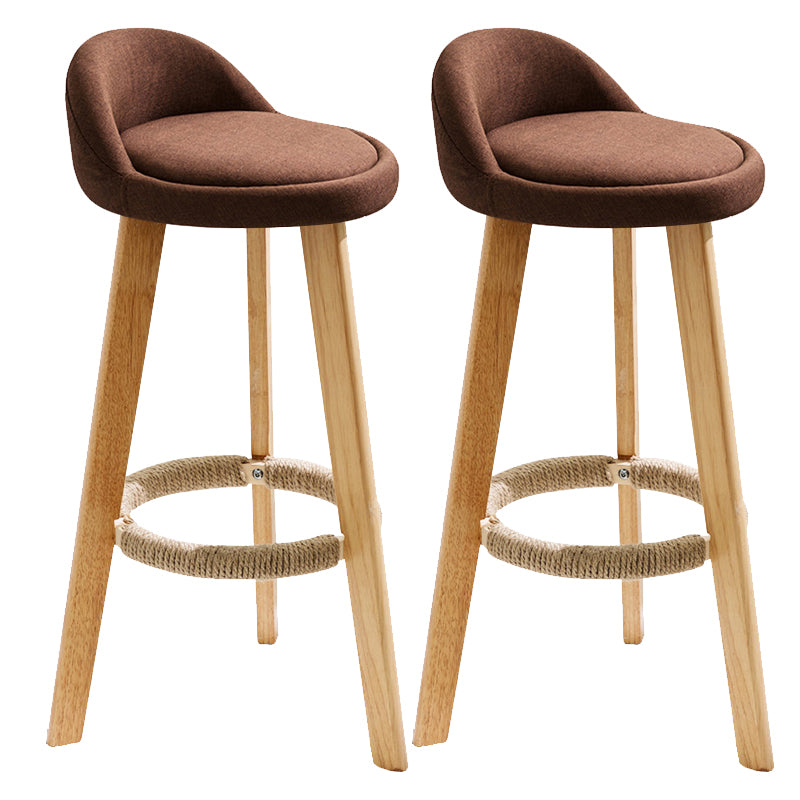 Taburete de bar de estilo escandinavo, patas de madera, asiento redondo con respaldo bajo
