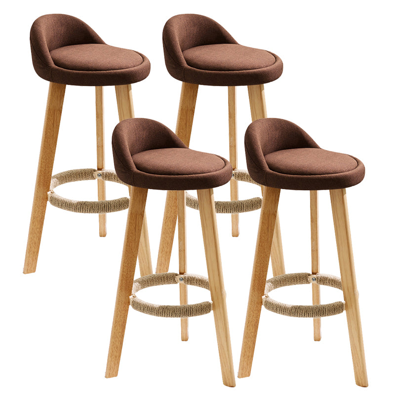 Taburete de bar de estilo escandinavo, patas de madera, asiento redondo con respaldo bajo