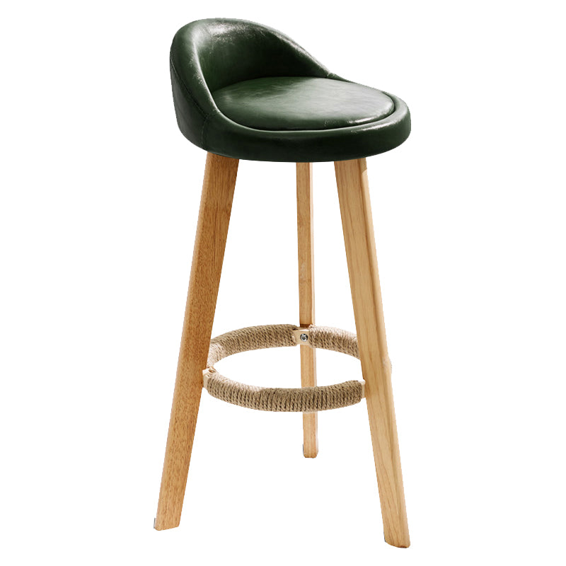 Taburete de bar de estilo escandinavo, patas de madera, asiento redondo con respaldo bajo