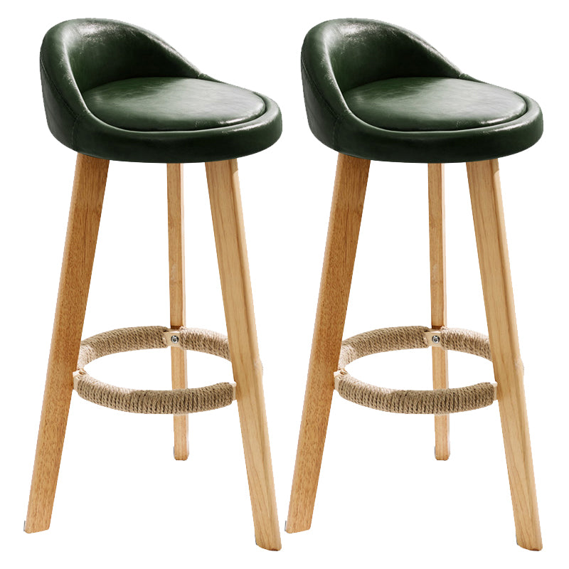 Taburete de bar de estilo escandinavo, patas de madera, asiento redondo con respaldo bajo