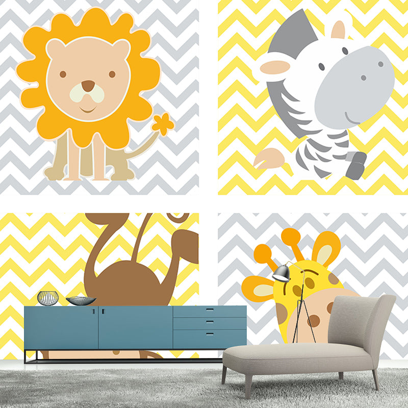 Environmental Wall Mural Wallpaper Cartoon Animals Sitting Room Wall Mural