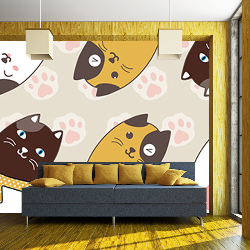 Environment Friendly Mural Wallpaper Cartoon Cats Illustration Bedroom Wall Mural