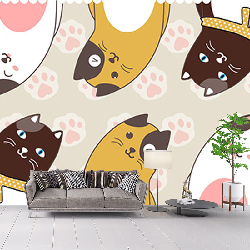 Environment Friendly Mural Wallpaper Cartoon Cats Illustration Bedroom Wall Mural