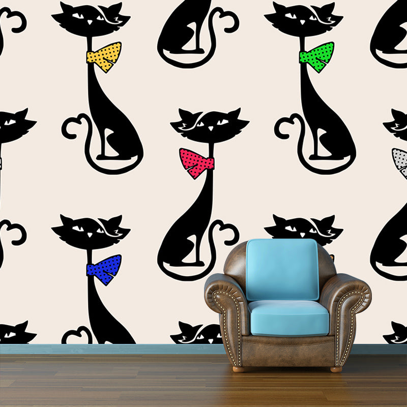 Washable Stain Resistant Wall Mural Wallpaper Cartoon Cats Sitting Room Wall Mural