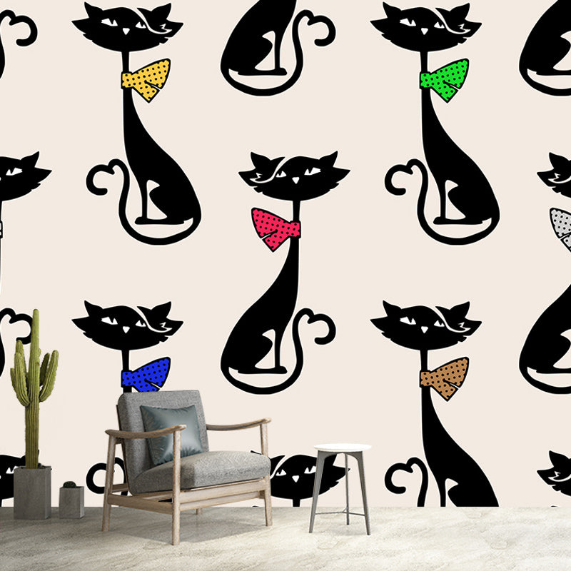 Washable Stain Resistant Wall Mural Wallpaper Cartoon Cats Sitting Room Wall Mural