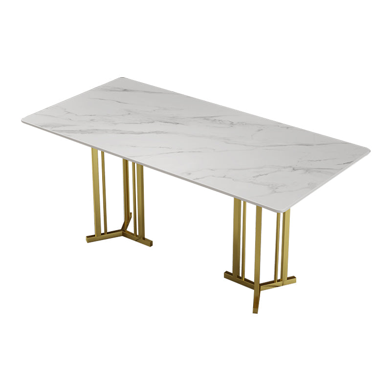 Sintered Stone White Dining Table Traditional Luxury Dining Table with Metal Base