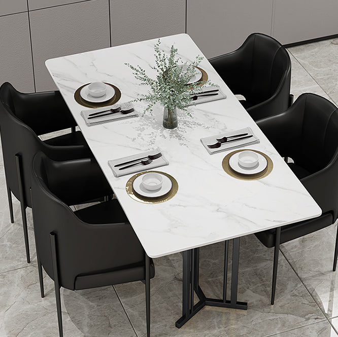 Sintered Stone White Dining Table Traditional Luxury Dining Table with Metal Base