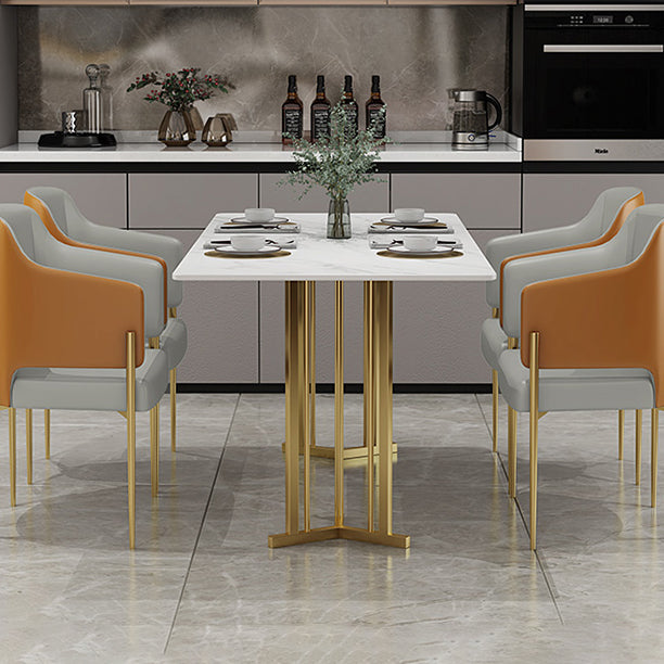 Sintered Stone White Dining Table Traditional Luxury Dining Table with Metal Base