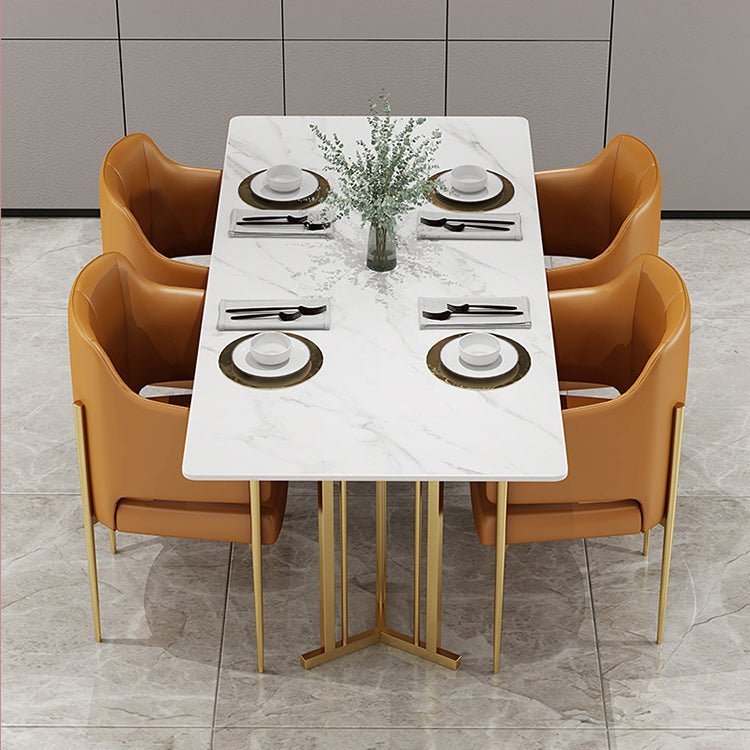 Sintered Stone White Dining Table Traditional Luxury Dining Table with Metal Base