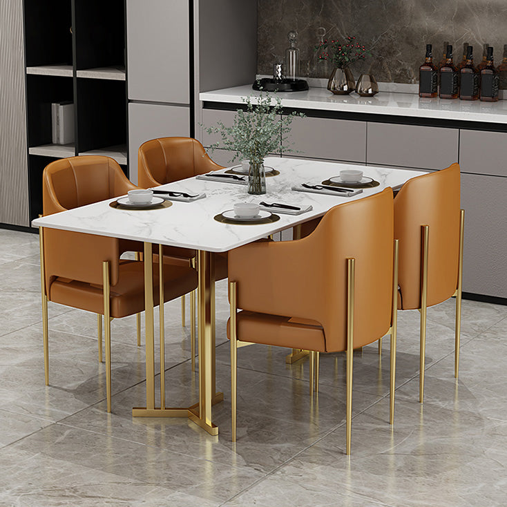 Sintered Stone White Dining Table Traditional Luxury Dining Table with Metal Base