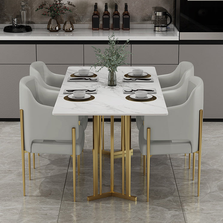Sintered Stone White Dining Table Traditional Luxury Dining Table with Metal Base