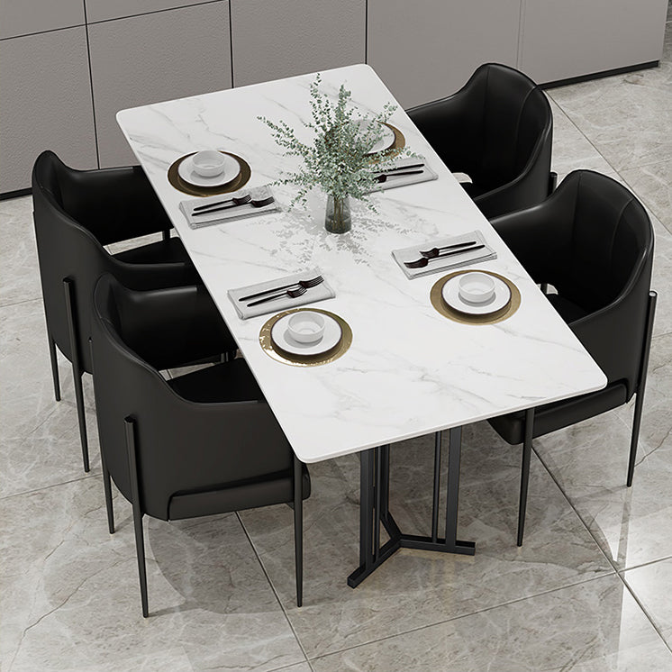 Sintered Stone White Dining Table Traditional Luxury Dining Table with Metal Base