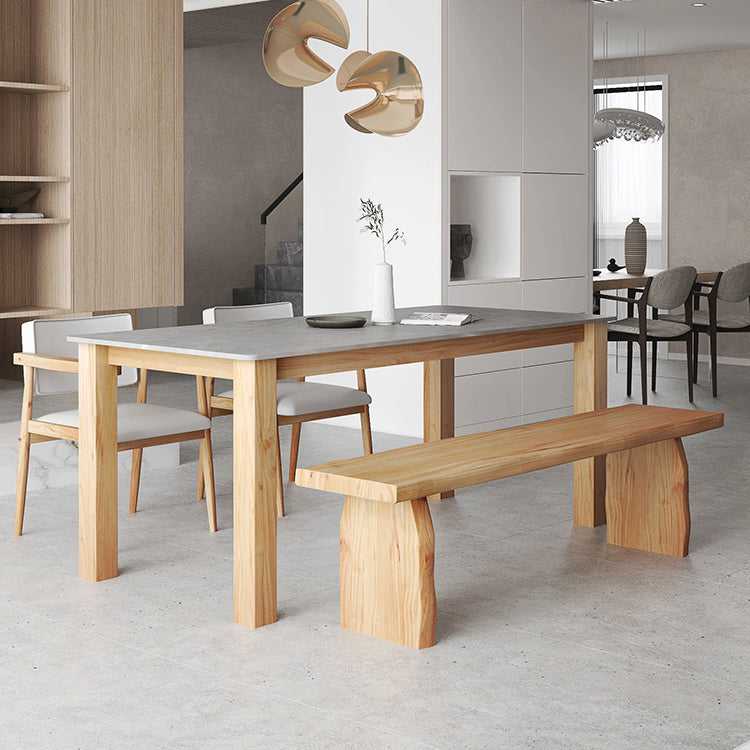 Sintered Stone Top Dining Table Modern Rectangle Table with Wooden Base