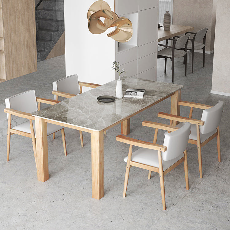 Sintered Stone Top Dining Table Modern Rectangle Table with Wooden Base