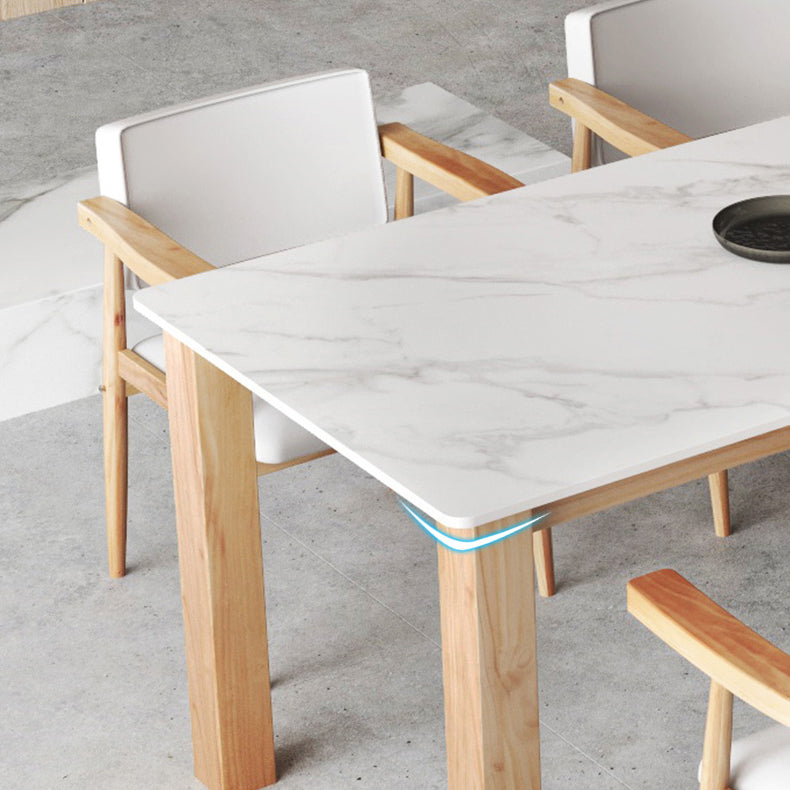 Sintered Stone Top Dining Table Modern Rectangle Table with Wooden Base