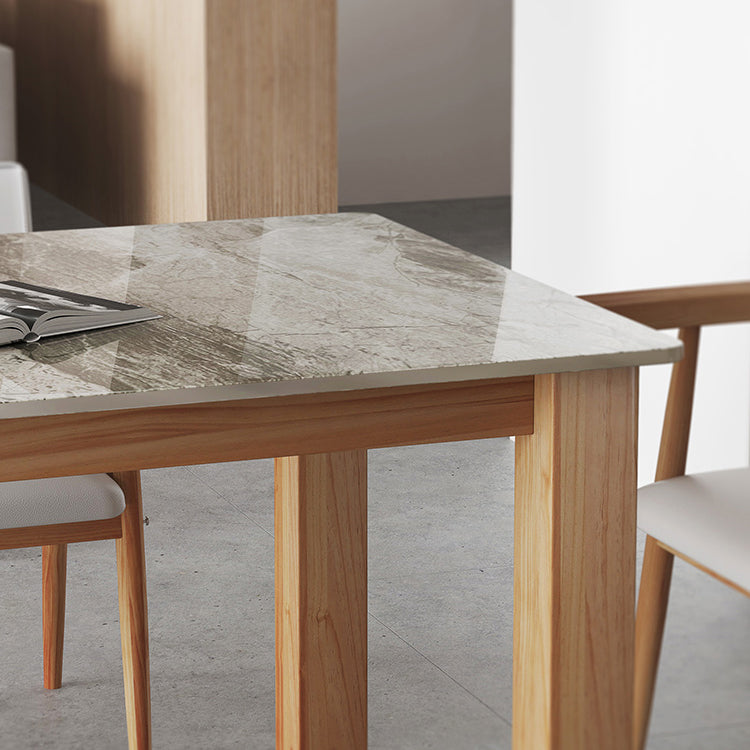 Sintered Stone Top Dining Table Modern Rectangle Table with Wooden Base