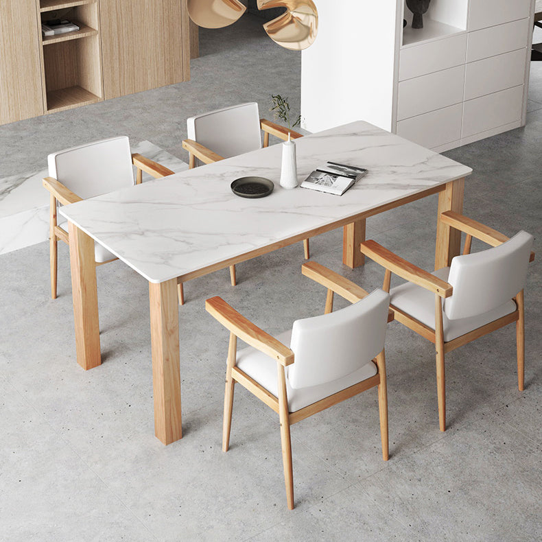 Sintered Stone Top Dining Table Modern Rectangle Table with Wooden Base