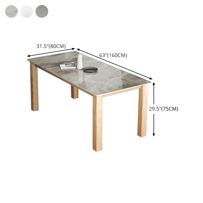 Sintered Stone Top Dining Table Modern Rectangle Table with Wooden Base