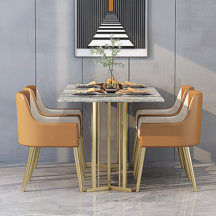 Eettafel van gesinterde steen Traditionele luxe rechthoekige tafel met gouden frame