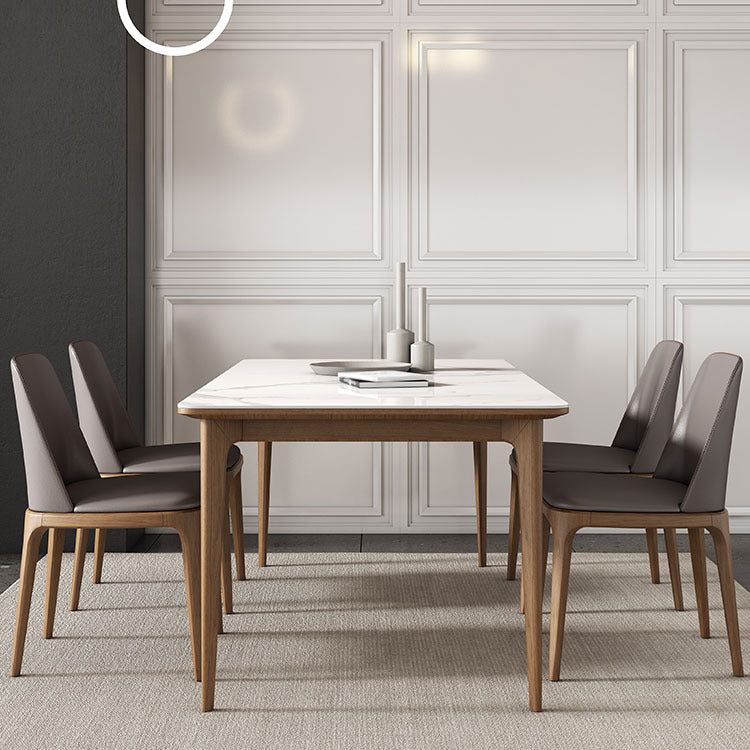 Mesa de comedor con tapa de piedra, mesa de comedor rectangular de cocina con 4 patas de madera