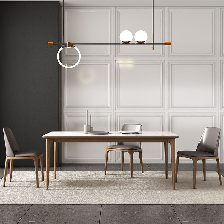 Mesa de comedor con tapa de piedra, mesa de comedor rectangular de cocina con 4 patas de madera
