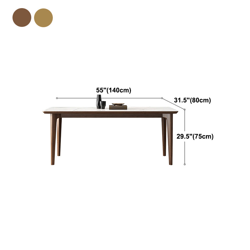 Mesa de comedor con tapa de piedra, mesa de comedor rectangular de cocina con 4 patas de madera
