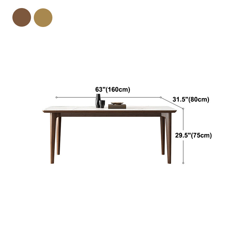 Mesa de comedor con tapa de piedra, mesa de comedor rectangular de cocina con 4 patas de madera