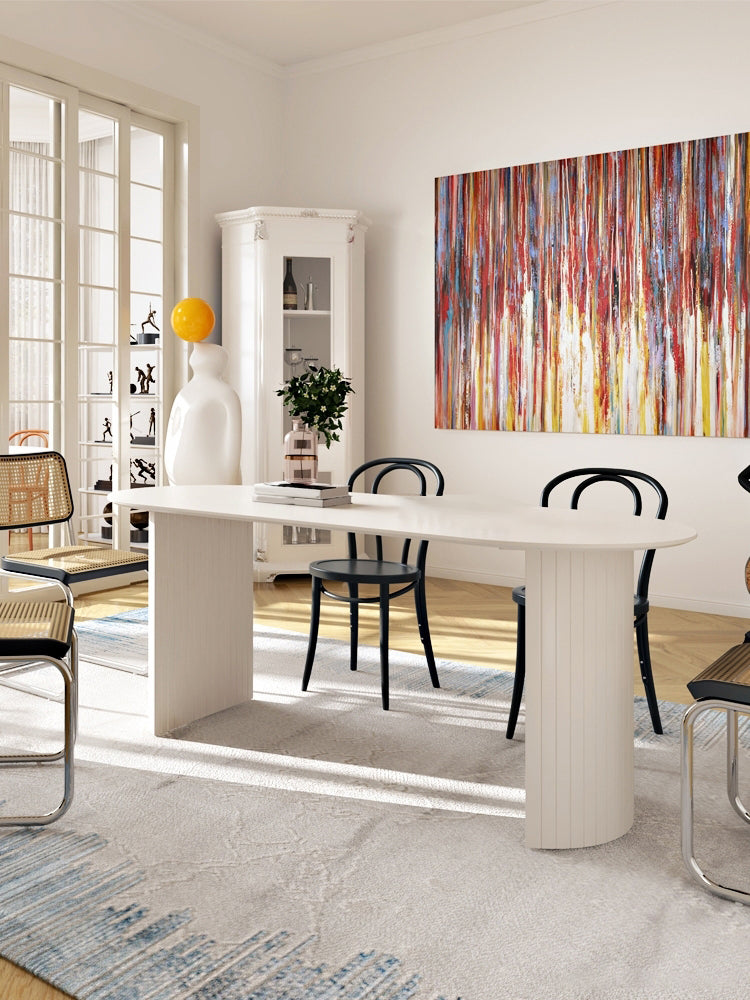 Oval Shape Simplicity Dining Table Fixed Table with Pinewood Solid Wood