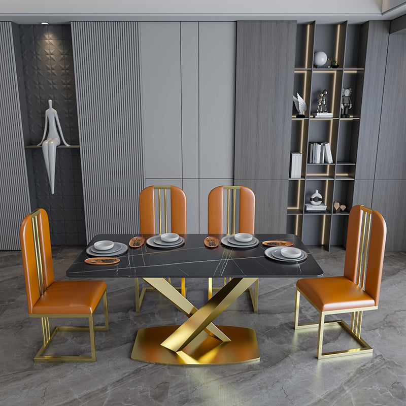 Table à manger en pierre frittée Guéridon de luxe traditionnel avec cadre doré