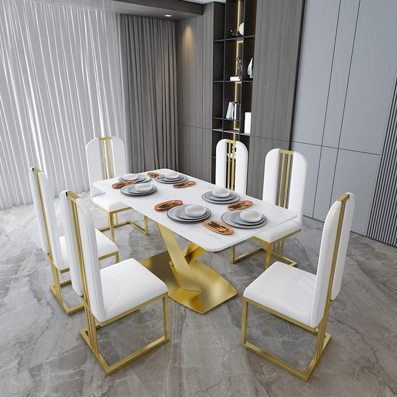 Table à manger en pierre frittée Guéridon de luxe traditionnel avec cadre doré