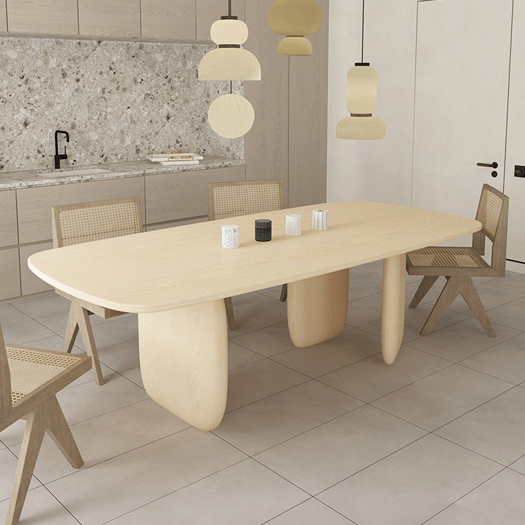 Mesa de comedor con forma rectangular, mesa de madera maciza moderna con 3 patas para comedor