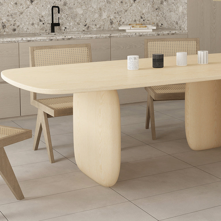 Mesa de comedor con forma rectangular, mesa de madera maciza moderna con 3 patas para comedor