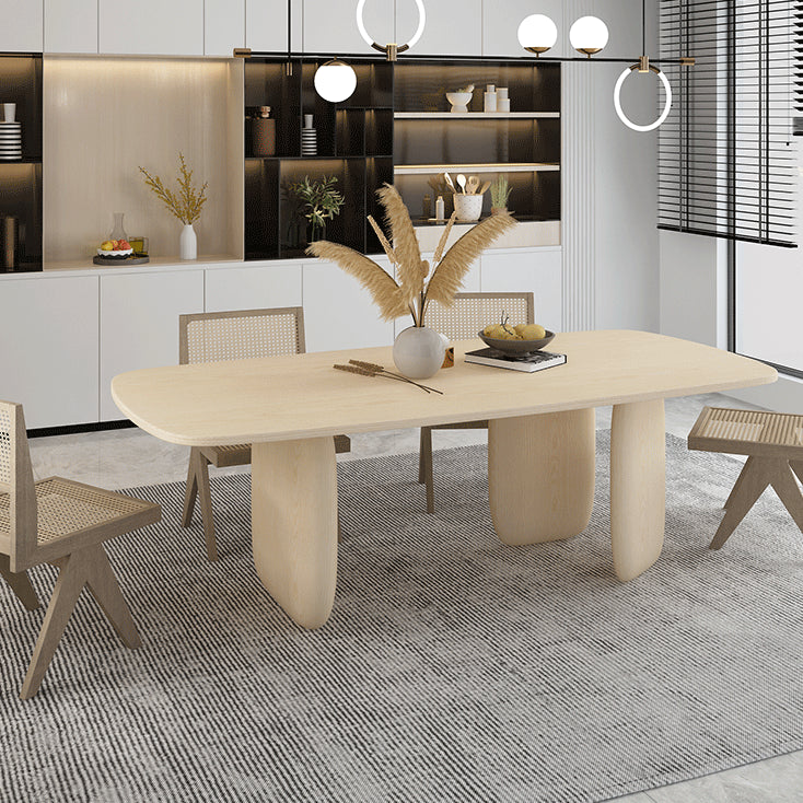 Mesa de comedor con forma rectangular, mesa de madera maciza moderna con 3 patas para comedor