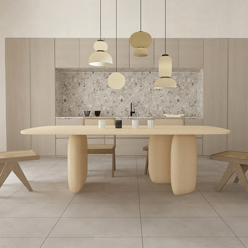 Mesa de comedor con forma rectangular, mesa de madera maciza moderna con 3 patas para comedor