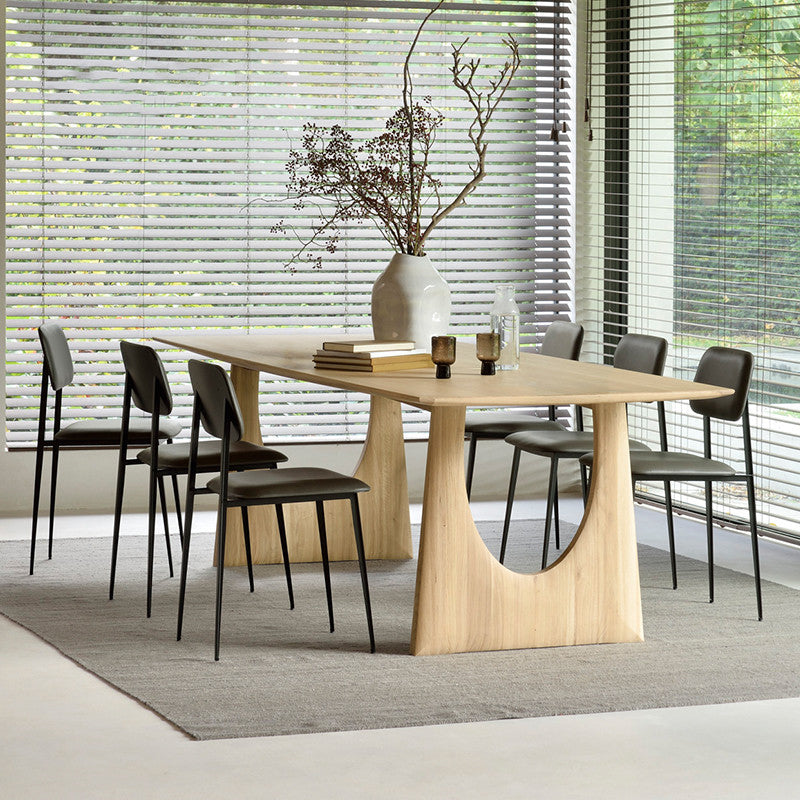 Rectangle Double Pedestal Modern Dining Table Solid Wood Fixed Table