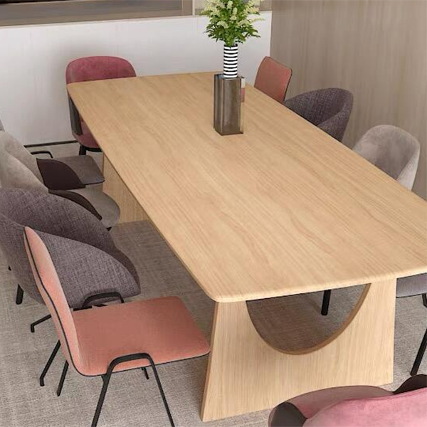 Rectangle Double Pedestal Modern Dining Table Solid Wood Fixed Table