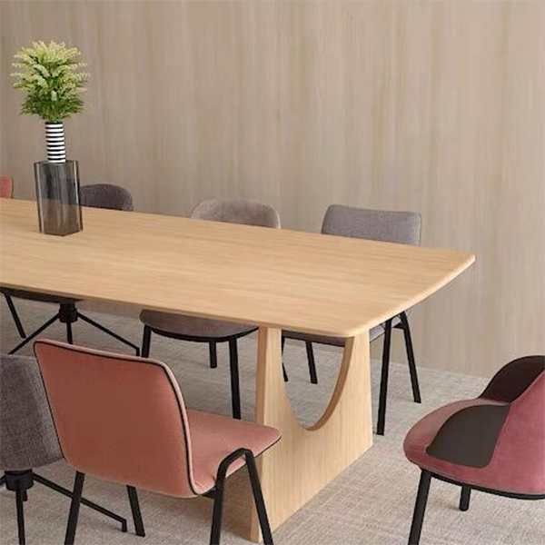 Rectangle Double Pedestal Modern Dining Table Solid Wood Fixed Table