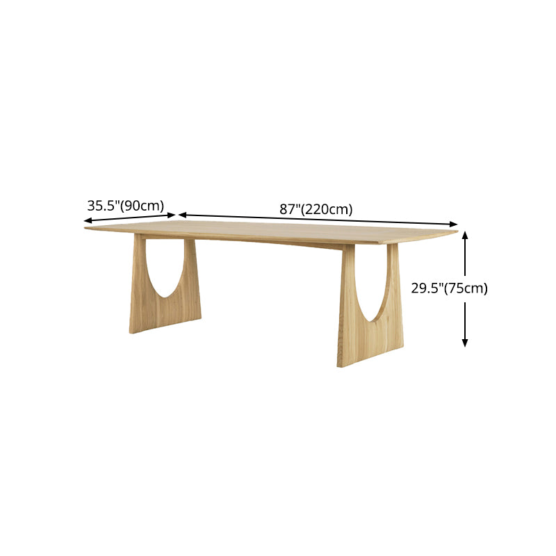 Rectangle Double Pedestal Modern Dining Table Solid Wood Fixed Table